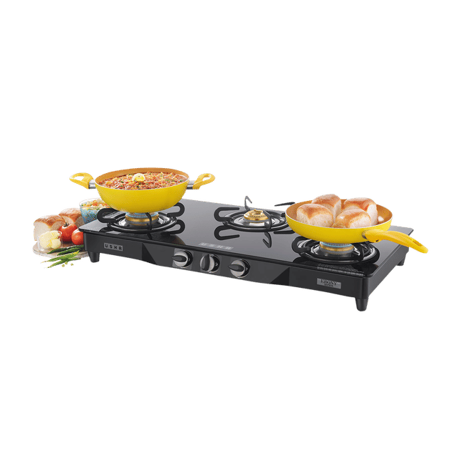 Buy USHA Ebony GS3001 Toughened Glass Top 3 Burner Manual Gas Stove